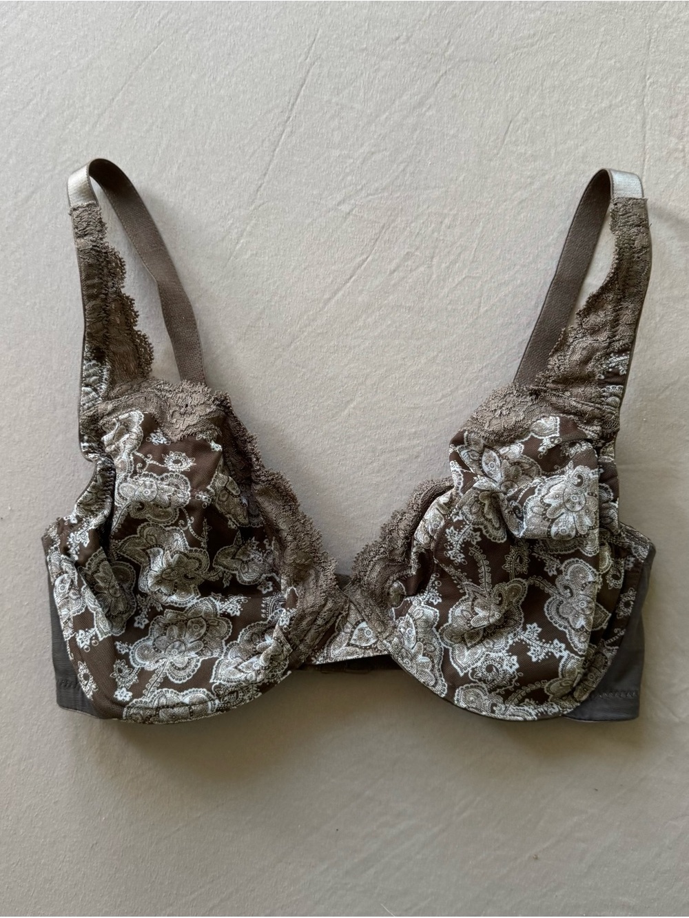 Y2K Era Old Navy Brown Floral Print lined Lace Trim Plunge Bra
